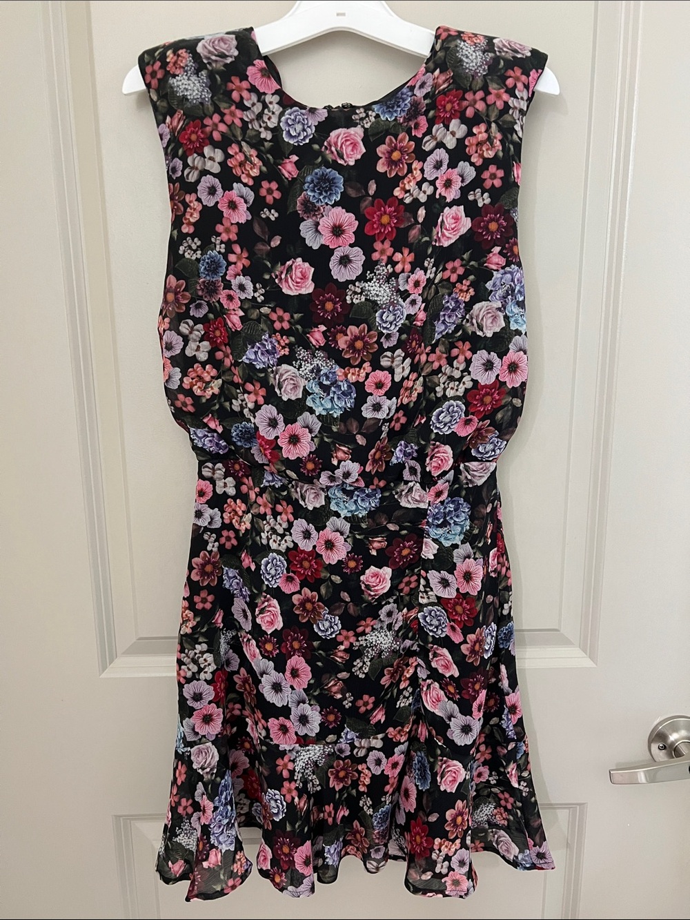 Express Black Floral Mini Dress with Pink & Purple Blooms